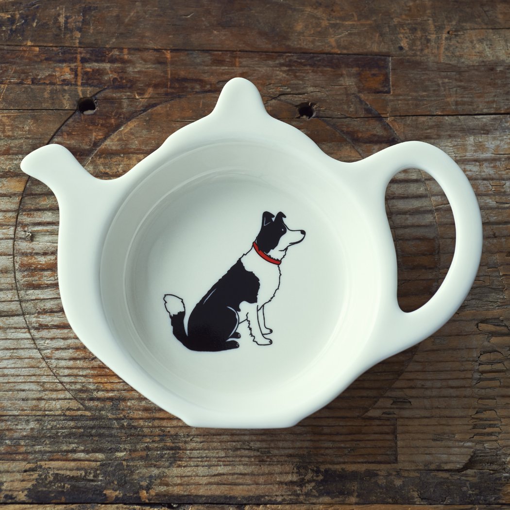 Sweet William Teabag Dish, Teapot Shape, Border Collie