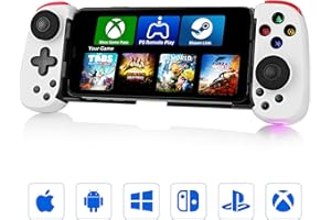 COOLAADO Bluetooth Mobile Game Controller for iOS & Android, Wireless Retractable Gaming Gamepad Handheld Joystick - Turn Your Phone into a Gaming Console! Support Xbox/PS/Switch/PC/Steam (White)