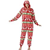 Lifeye Men and Women Christmas Pajamas Flannel Jumpsuit Couple Matching Family One Piece Sleepwear Hooded Zip Homewear