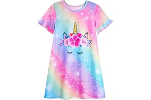 LQSZ Girls Nightgowns Kids Nightdress 3-10 Years Toddler Pajamas Fantasy Princess Sleepwear Short Sleeves Nightie