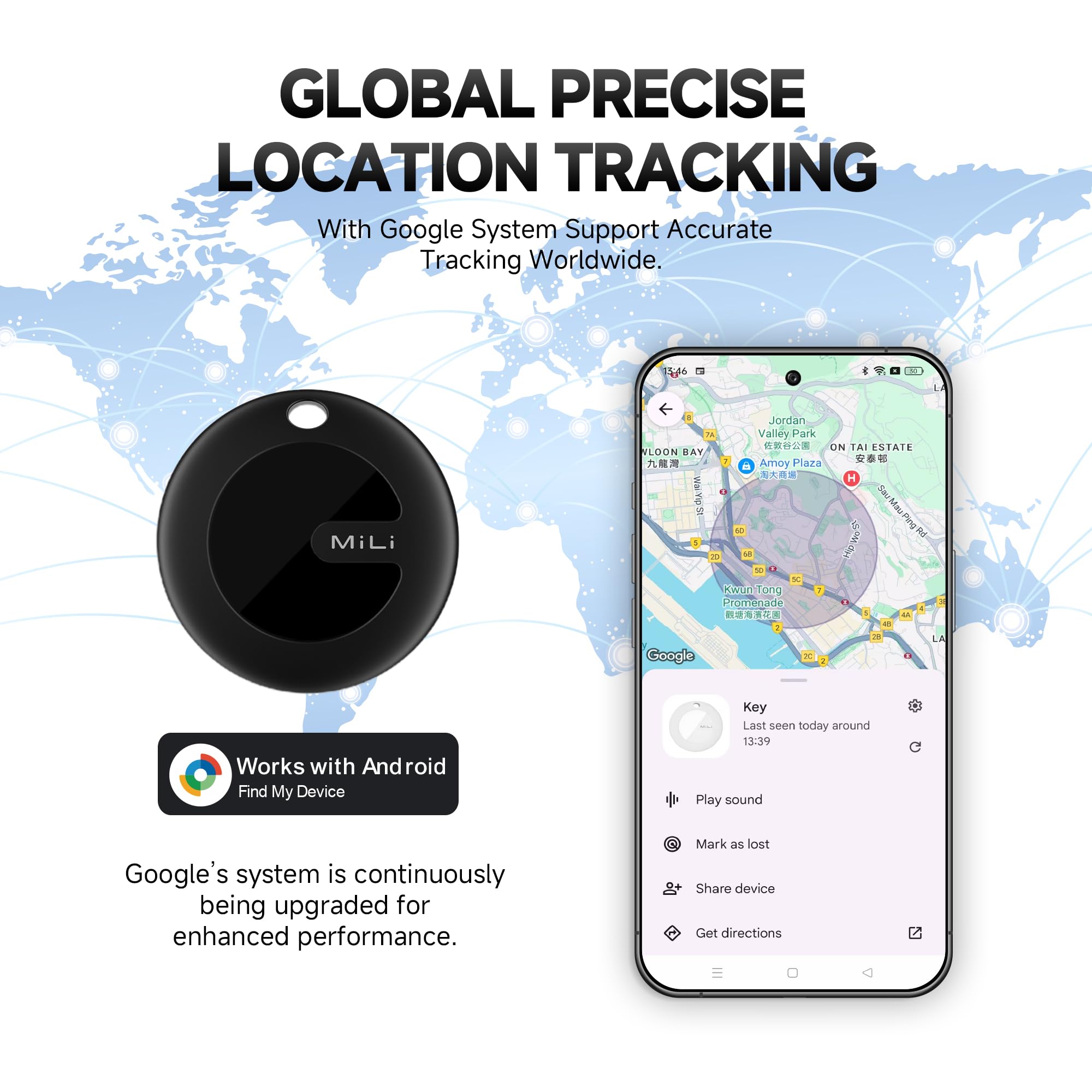 MiLi MiTag Bluetooth Tracker for Android, Google Certified Key Finder/Luggage Tracker/Item Locator, Smart Tracking Tag for Google Find My Device (Find Hub) App, 4 Pack