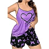 SOLY HUX Women's Plus Size Pajama Set Butterfly Heart Print Loungewear Cami Top and Shorts Sleepwear