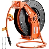 VEVOR Retractable Air Hose Reel, 3/8 Inch x 50 FT Rubber Air Hose Max 300PSI, Auto Rewind Air-Compressor Hoses Reel with 5 ft Lead in, Ceiling/Wall Mount Heavy Duty Steel Double Arm