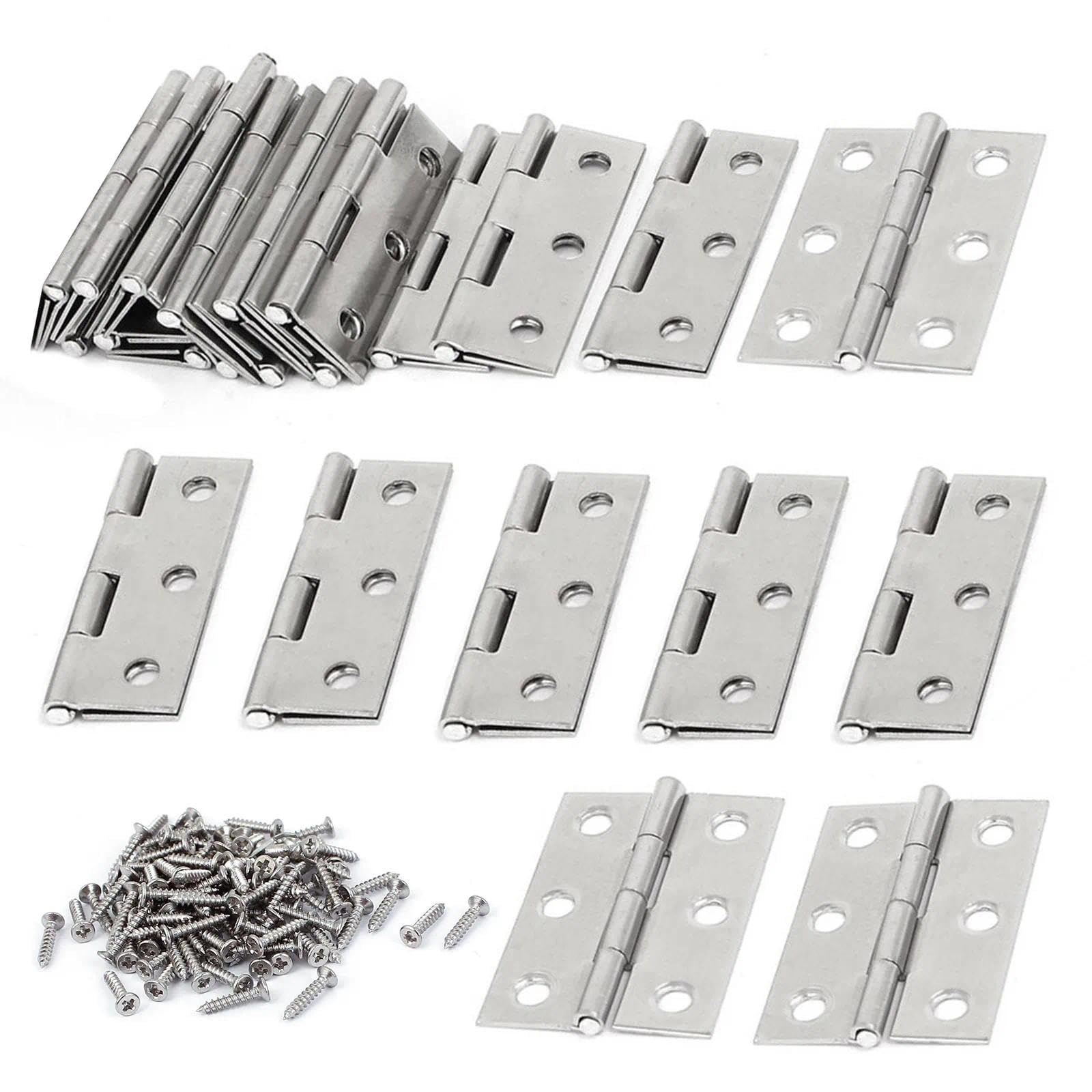 Door Hinge Hinges, Pack of 20 Stainless Steel Hinges, 44 mm Hinges Stainless Steel Door Hanging Tools with 120 Screws