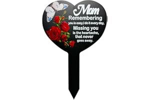 OZIO Heart Memorial Plaque Stake Sympathy Grave Markers Metal Grave Stake Decoration for Mom Dad Cemetery Outdoors Yard Garden (Mom-Butterfly)