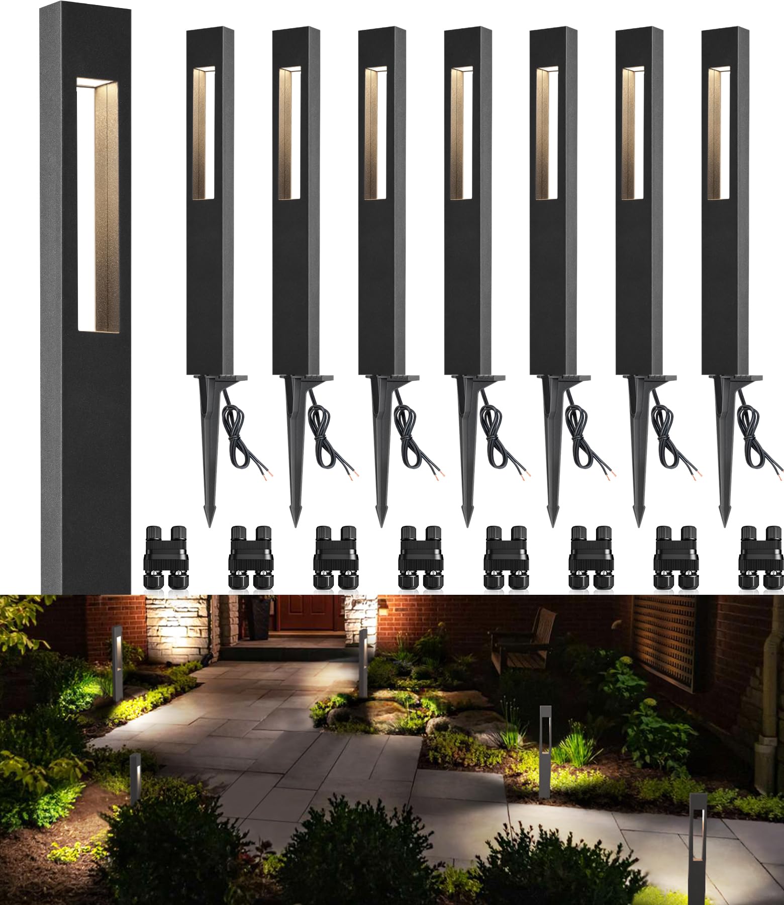 Photo 1 of SUNVIE Low Voltage Landscape Lights 3W LED Pathway Lights Wired Aluminum Waterproof Outdoor Landscape Lighting 3000K 12-24V Path Lights Low Voltage for Garden Yard Walkway ETL, 8 Pack with Connectors