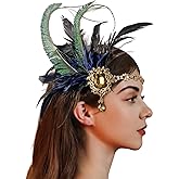 changyexi Green Feather Flapper Headbands for Women, 1920s Headpiece Roaring 20s Hair Accessories, Great Gatsby Style