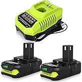 2 Pack 3600mAh Replacement for Ryobi 18V Battery Lithium ion and P117 Charger Combo Compatible with Ryobi 18 Volt Battery 3.6Ah P102 P103 P104 P105 P107 P108 P109 P190 Cordless Power Tools (Green)