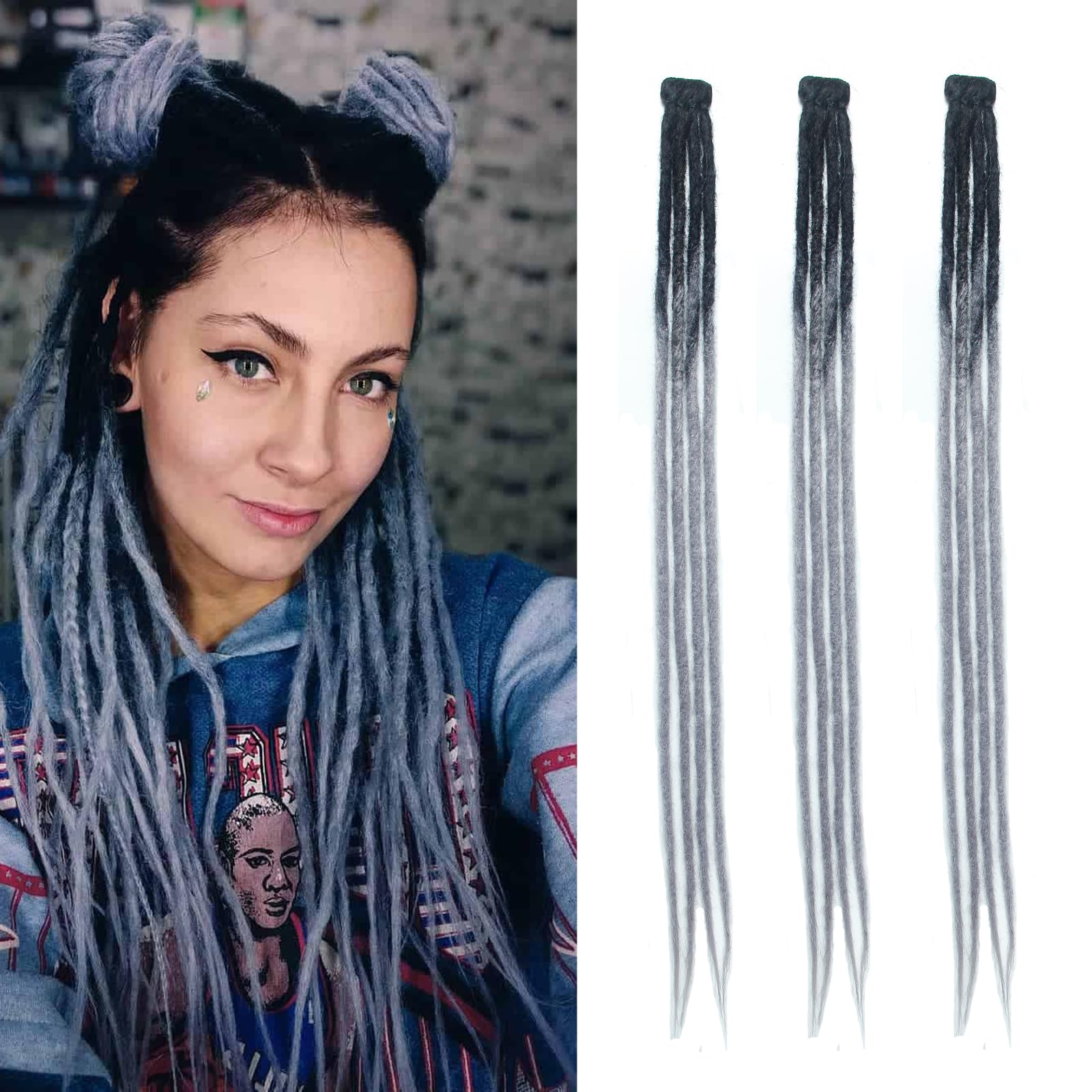 Dsoar Thin Dreadlock Extensions Clip In Dreads Handmade Dreads 3Pcs Crochet Loc Extensions 24 Inch/60 cm