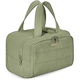BAGSMART Travel Toiletry Bag, Lightweight Large Wide-open Travel Bag for Women, Puffy Cosmetic Makeup Bag Organizer with Handle for Accessories,Essentials, Toiletries, Green