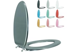 BLOFDE Elongated Toilet Seat Wood Toilet Seat Prevent Shifting with Zinc Alloy Hinges American Standard Size Toilet Seat Easy to Install also Easy to Clean(Elongated,Sparkling Gentleman Grey)