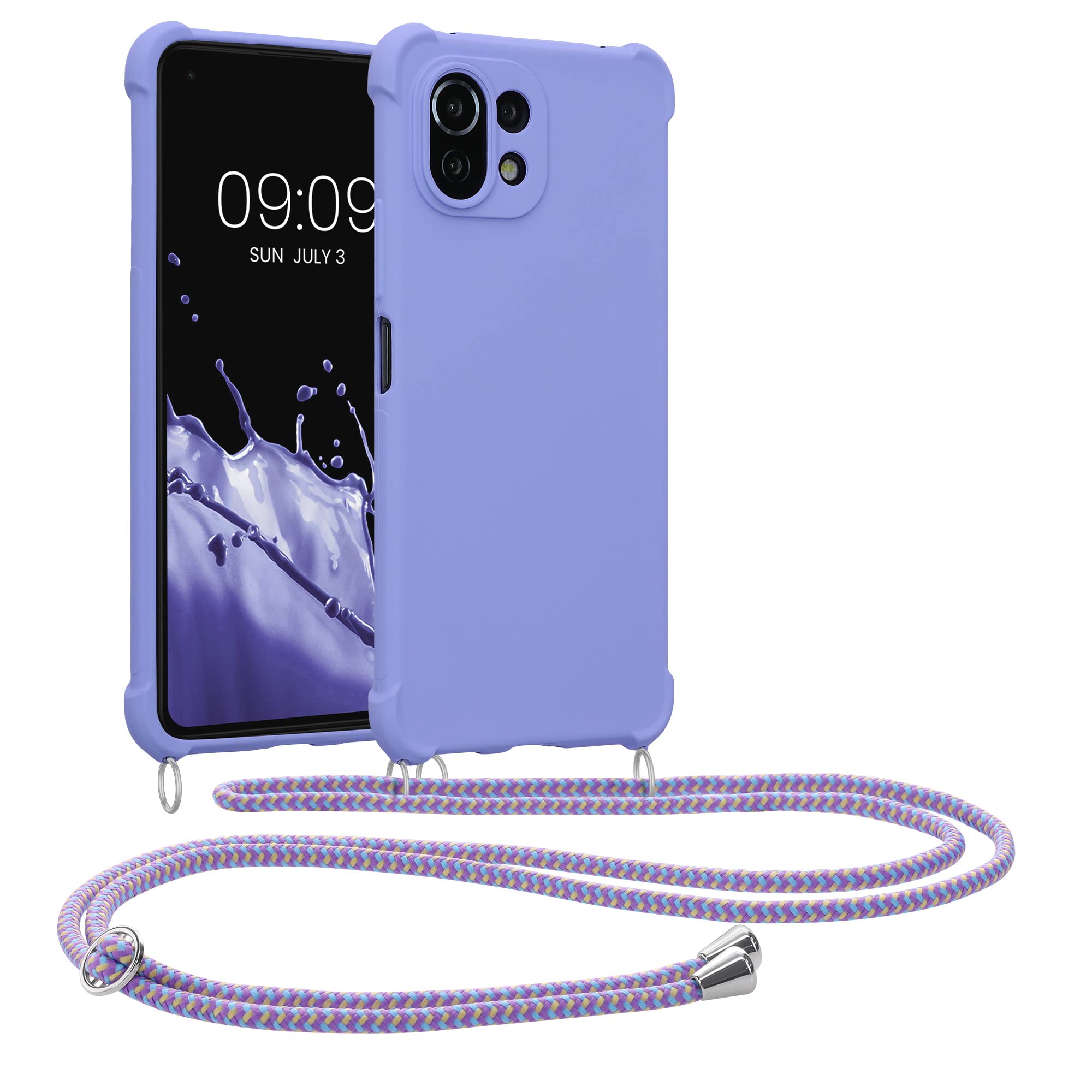 kwmobile Crossbody Case Compatible with Xiaomi 11 Lite (5G) NE/Mi 11 Lite (5G) Case - TPU Silicone Cover with Strap - Lavender — image 1