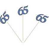 Navy Blue Glitter 65th Birthday Centerpiece Sticks Number 65 Table Toppers for Adult Birthday 65th Anniversary Flower Picks - Pack of 10