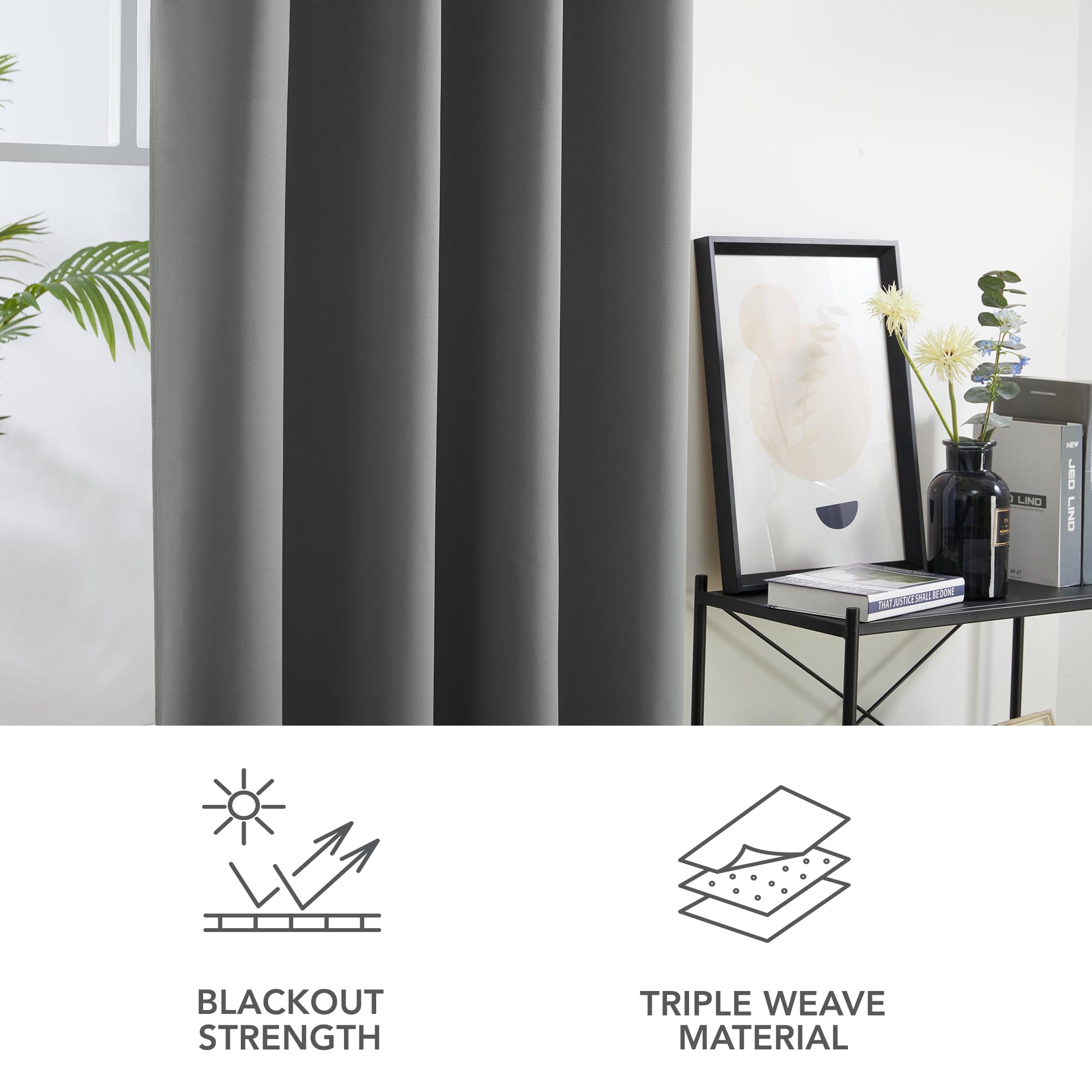 Deconovo Super Soft Solid Thermal Insulated Blackout Curtains for Bedroom Eyelet 55x96 Inch Two Panels Light Grey