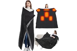 CYCYHEAT 20000mAh Large Heated Blanket Battery Powered with Upgraded 7.4V Battery Pack, 62x55 in Portable Cordless Throw Electric Rechargeable Heating Blankets (Black, 62x55 in)