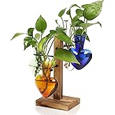 CYZglass Plant Terrarium Propagation Stations with Wooden Stand, Glass Vase for Indoor Hydroponics Home Garden Office Decoration Gift for Women - 4 Love Bulb Vase