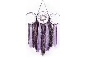 ANROYE Purple Triple Moon Goddess Macrame Wall Hanging, Boho Wiccan Crescent Dream Catcher, Bohemian Dreamcatcher for Women,Woven Pagan Tapestry Decor for Bedroom Witch Decoration