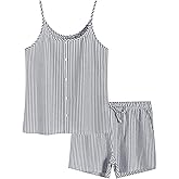 Latuza Women's Seersucker Pajamas Set Cotton Cami Top Shorts Pj Lounge Set