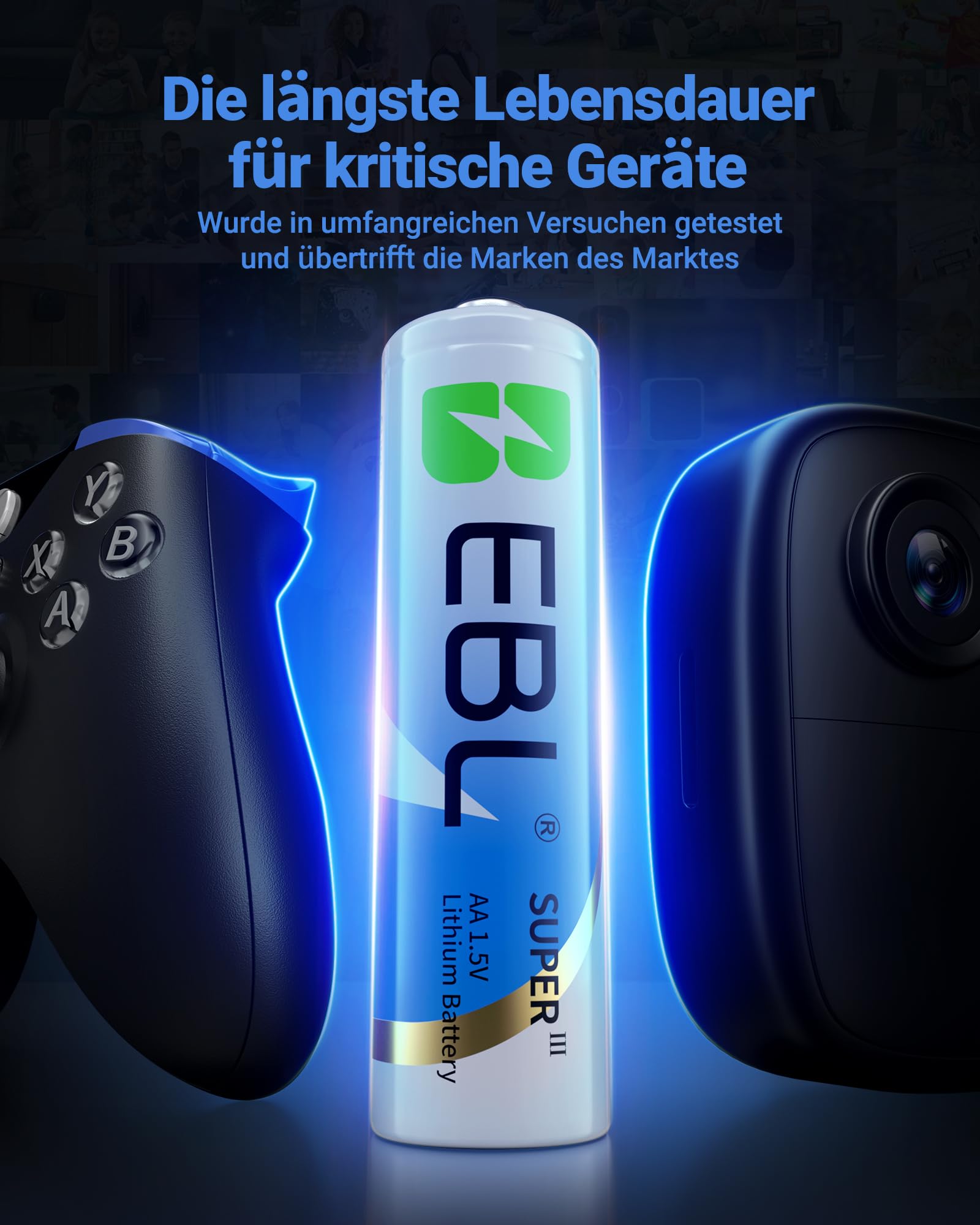 EBL Lithium Batterie AA 3700mAh 1.5V 8 Stück, Nicht Wiederaufladbar AA Batterien mit hoher Kapazität ideal für Blink Outdoor Camera, Digitalkameras, Fernbedienungen und Spielzeug 6
