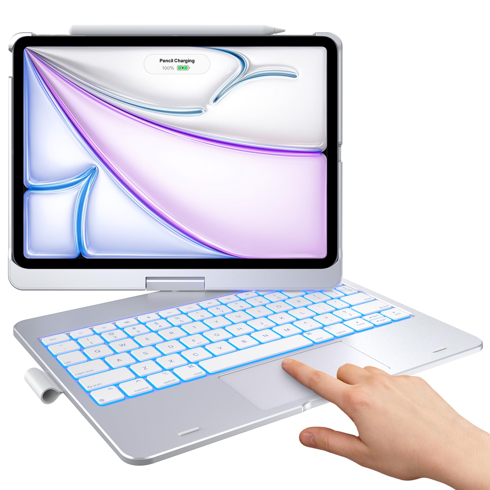 Photo 1 of typecase Touch Keyboard Case for iPad Air 11-inch (M3 2025 / M2 2024) & iPad Pro 11(4th/3rd/2nd/1st Gen):Multi-Touch Trackpad,11 Colors Backlight,360°Rotatable,Thin for iPad Air 5th & 4th Gen,Silver