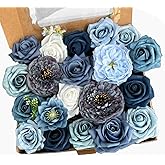 Gankar Dusty Blue White Artificial Flowers Combo Flowers, Blue Silk Rose Fake Flowers for DIY Wedding Bridal Bouquets, Table Centerpieces, Baby Shower, Floral Arrangement, Home Decor