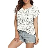 VIISHOW Women's Summer Casual Rolled Cuff Zip Half Placket Chiffon Short Sleeve Top Blouses