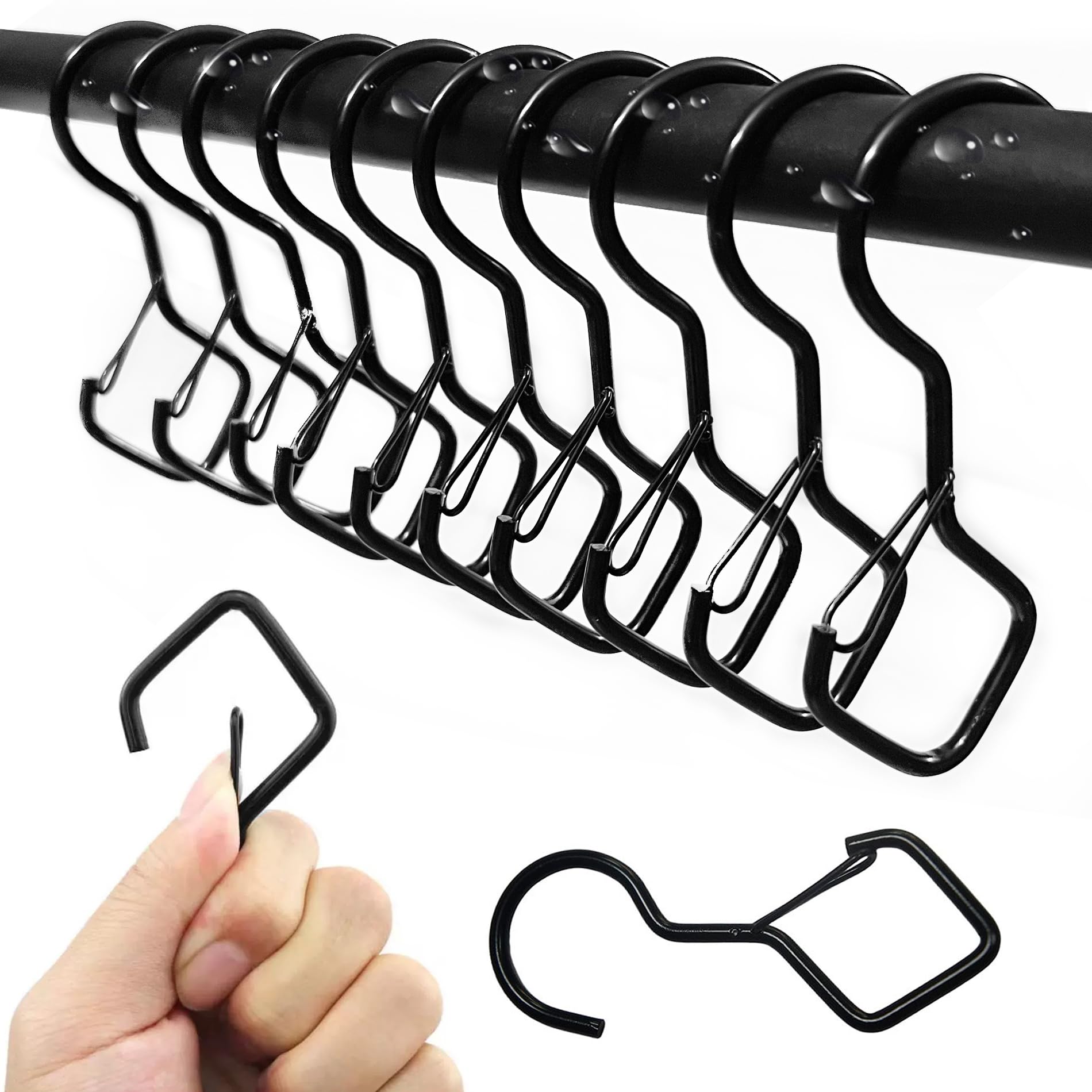 10 PCS S Shaped Hook, S Shaped Metal Hook, S Shaped Hooks Multifunction, S Hooks with Safety Buckle Design, for Hanging Plants, Lights, Kitchenware, Pots, Pans, Utensils, Clothes, Towels (Black).