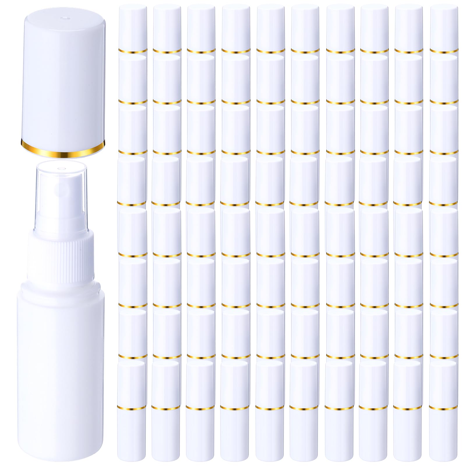 Photo 1 of Yiyiring 100 Pack 1 oz/30 ml Small Plastic Spray Bottles Fine Mist Mini Empty Travel Bottles with Pump Spray Cap Double Cap Liquid Containers for Essential Oils Cosmetic Perfume(White)