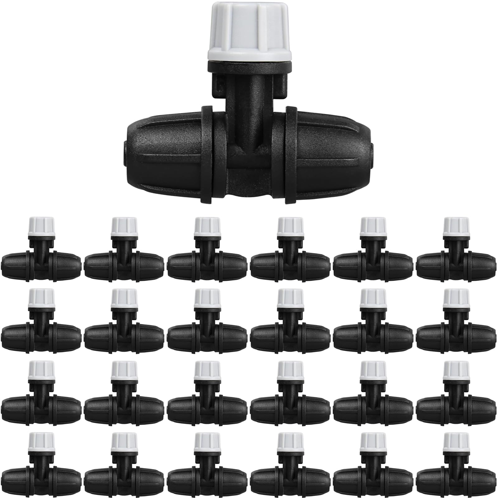 Photo 1 of JAYEE Drip Irrigation Fittings Three-Way Atomizing Nozzle 1/4 Inch, 25 Pcs Barbed Locked Micro Spray Irrigation Emitters for 1/4" Water Tubing, Drip Line Parts Sprinklers for Patio Lawn Greenhouse