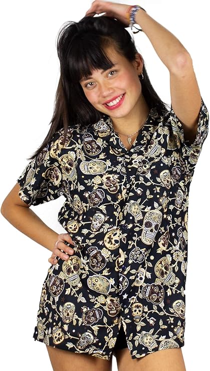 Original King Kameha - Funky Camisa Hawaiana Mujeres - XS-6XL - Manga Corta Bolsillo Delantero - impresión De Hawaii - cráneo - diferentes colores