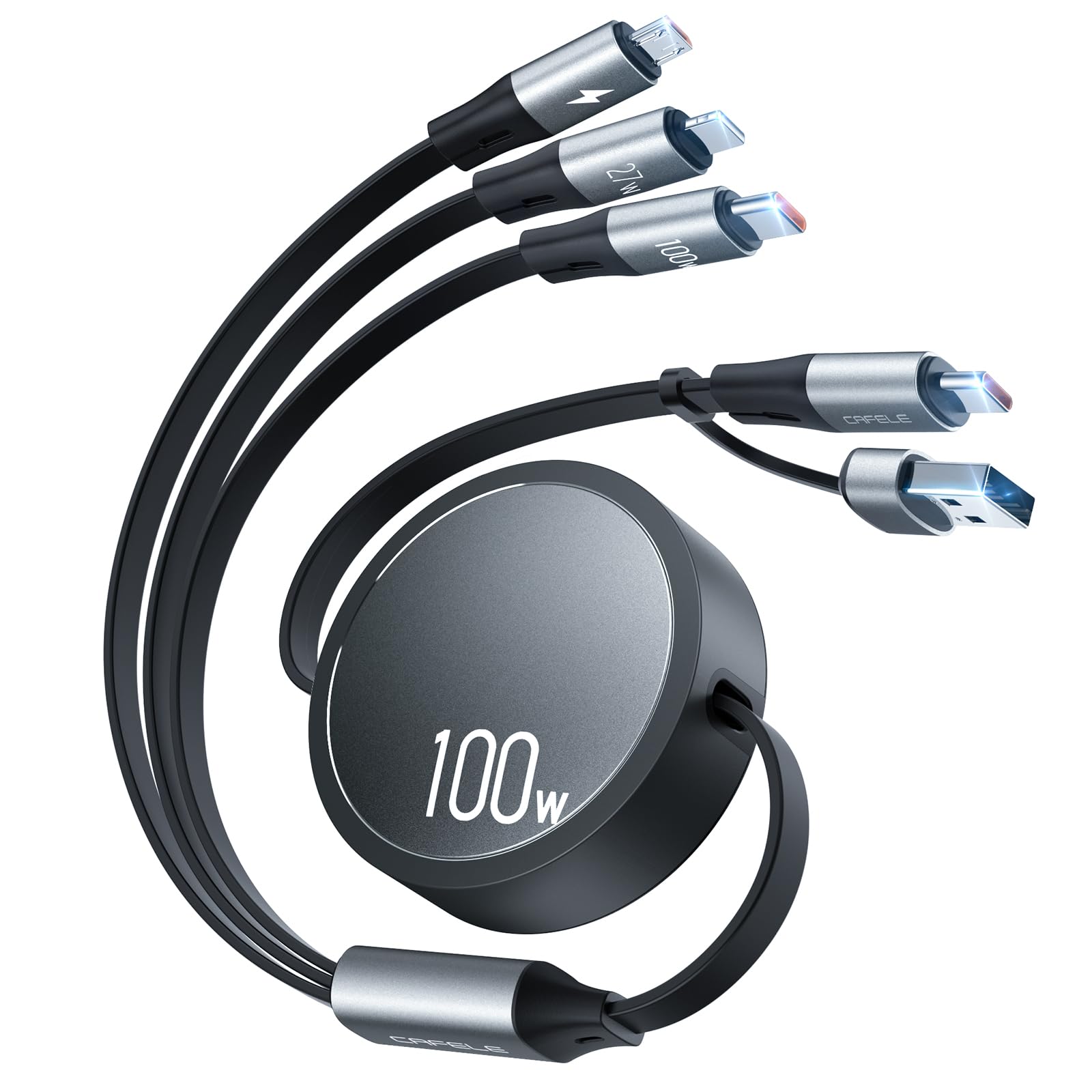 Photo 1 of CAFELE 100W Multi Charging Cable, 6-in-1 Retractable USB C/A Cable, 5A Fast Charger Cord for Multiple Devices with Type C/L/Micro Ports for Phone 17 16 15 14 Pro Max, S24/S23, MBook, Pad (3.6ft)