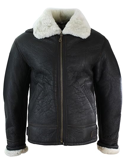 UCF Herrenjacke 100% Echtleder Schaffell Original B3 Piloten Jacke Warm Winter Design