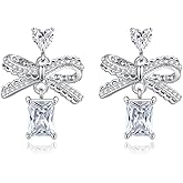 Silver Gold Bow Earrings for Women Sparkly Cubic Zirconia Rhinestone Prom Wedding Party Dangle Earrings 925 Sterling Silver Post for Her