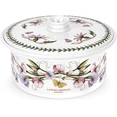 Portmeirion Botanic Garden 9.5" Round Casserole Dish with Cover, Sweet Pea Motif - Durable Porcelain Baking Dish with Chip-Resistant Glaze, Dishwasher &amp; Microwave Safe - Stylish Bakeware &amp; Serveware