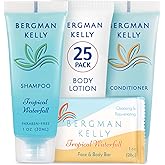 Bergman Kelly Hotel Toiletries Bundle - Tropical Waterfall, 1 oz each, 100 Pcs - 4-Piece Set: 25 Rectangular Bar Soap, 25 Sha