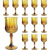 LEYIQU Plastic Wine Glasses, Plastic Goblets Vintage Style Cordial Drinking Glasses for Valentine’s Day, Wedding Reception, Grand Event Party Supplies (12, Amber)