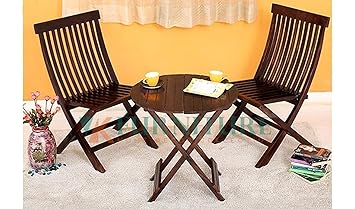 VK Furniture Sheesham Wood Foldable Patio Dining Set | for Balcony, Garden and Outdoor | 2 Chairs and Table | Brown