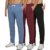 Real Essentials 3 Pack: Men's Tech Fleece Athletic Casual Open Bottom Sweatpants with Pockets (Available in Big & Tall)