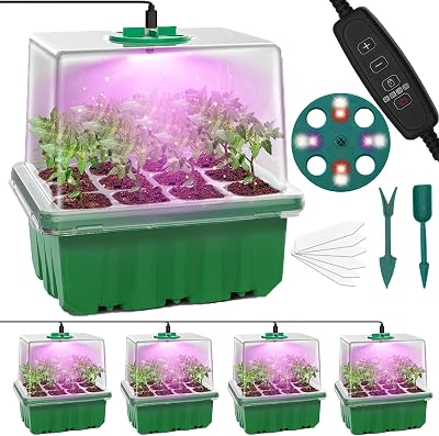 MQFORU Seed Trays with Grow Light 60 Cells 5-Pack Propagator Kit