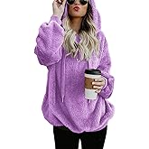 Women Casual Double Fuzzy Sweatshirt Faux Fleece Zip Pullover Hoodies Coat Outwear S-XXL