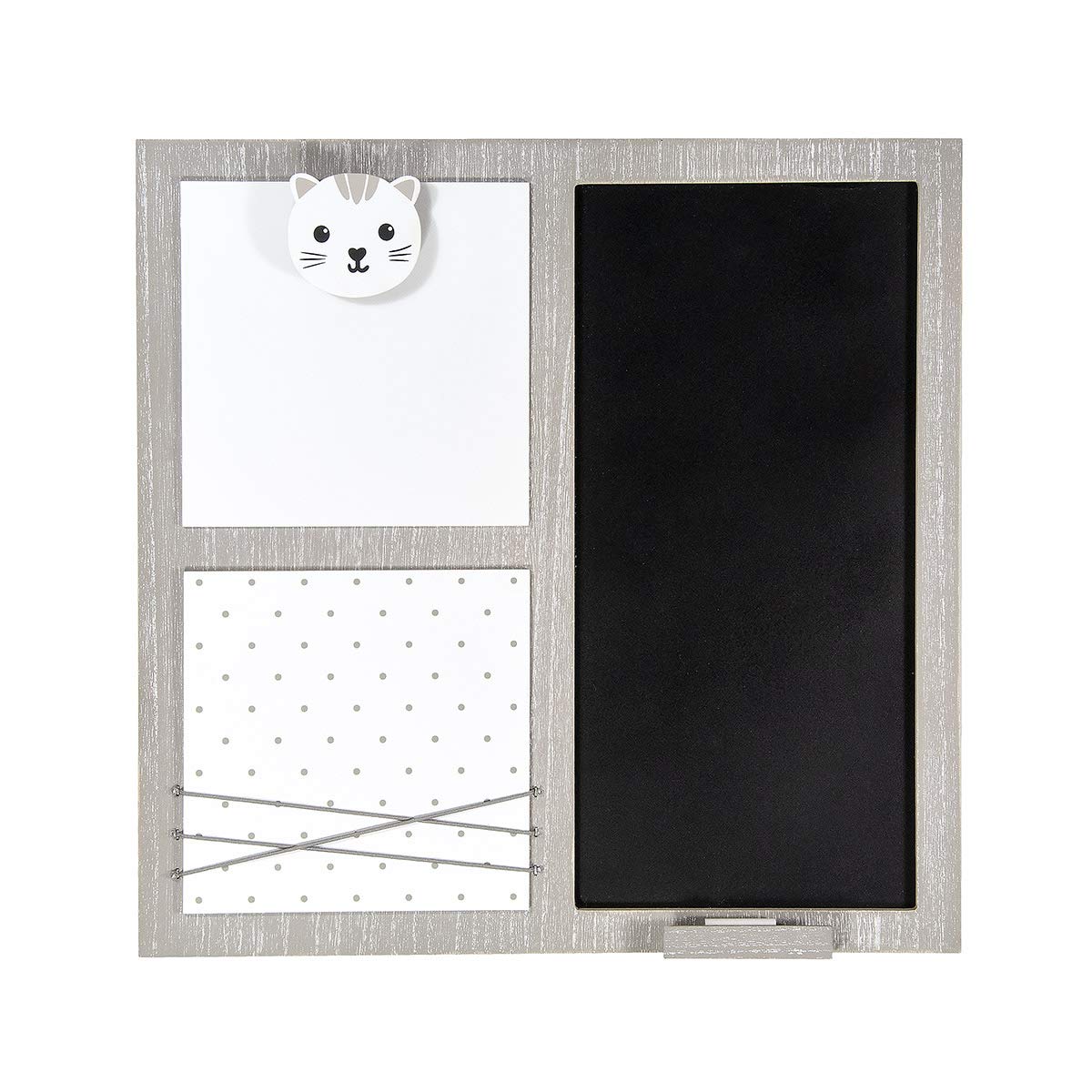 Notice Board with Clip, Wooden Hanging Cat Memo Board with Chalkboard for Notes and Shopping Lists, Cute Cat Themed Kitchen Decor Accessories and Gifts for Cat Lovers - Grey