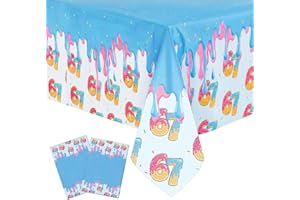 2pcs 6-7 Birthday Tablecloth, 108x180cm/43x71in PE Colorful Party Decorations Table Cover with Sprinkles & Dripping Icing Des