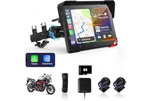 Jelkuz 7 inch 4K Motorcycle CarPlay w 4K Dash Cam Android Auto Screen for Moto Wireless Carplay DVR with Dual Cameras for Motorbike,WiFi, GPS Navigation, Remote,Voice Control, Bluetooth, TF-64G