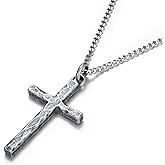 MUSECLOUD 925 Sterling Silver Cross Necklace Men - Oxidized Hammered Cross Pendant with Stainless Steel Box Chain Vintage Unique Crucifix Necklaces Silver Jewelry for Mens Women 18-26 Inches