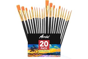 AROIC Acrylic Paint Brush Set, 2 Packs / 20 pcs Nylon Hair Brushes for All Purpose Oil Watercolor Painting Artist Professional Kits (Black)