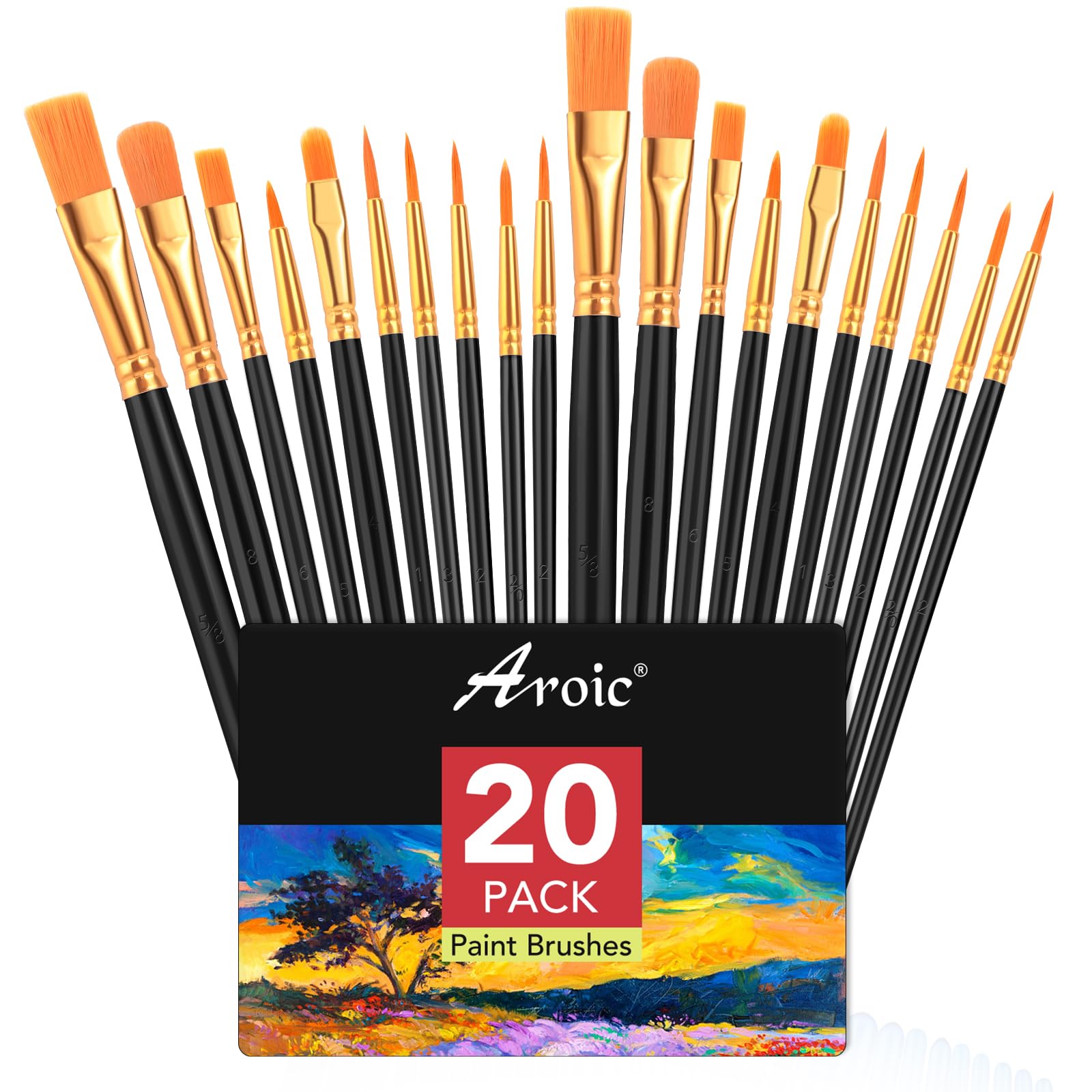 AROIC Acrylic Paint Brush Set, 2 Packs / 20 pcs