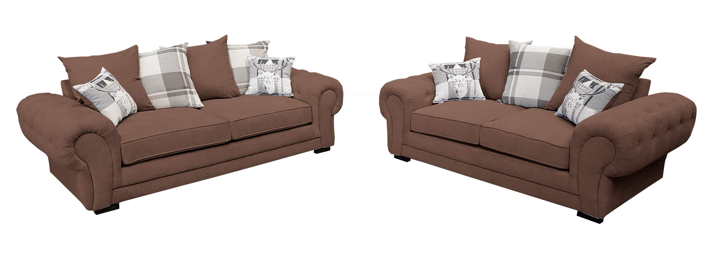 Sofas and MoreVerona 3+2 seater Fabric Grey Brown Cream Designer Scatter Cushions Living Room Furniture (Brown)