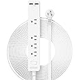 Flat Extension Cord 15 ft, NTONPOWER Ultra Thin Flat Extension Cord Under Carpet, Rug, Door, Wall Mount Power Strip Flat Plug with 4 Outlets 2 USB, Overload Protection for Home Office Indoor, White