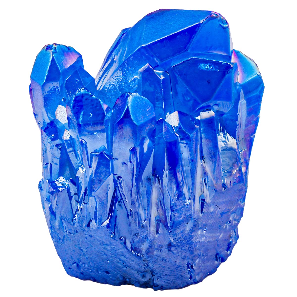 Shanxing Royal Blue Titanium Coated Quartz Crystal Cluster Specimen, Clear Quartz Reiki Healing Crystal and Gemstone Gift Rock Mineral Blue Crystal Stone Ornament Room Party Cake Decor Pocket Stone