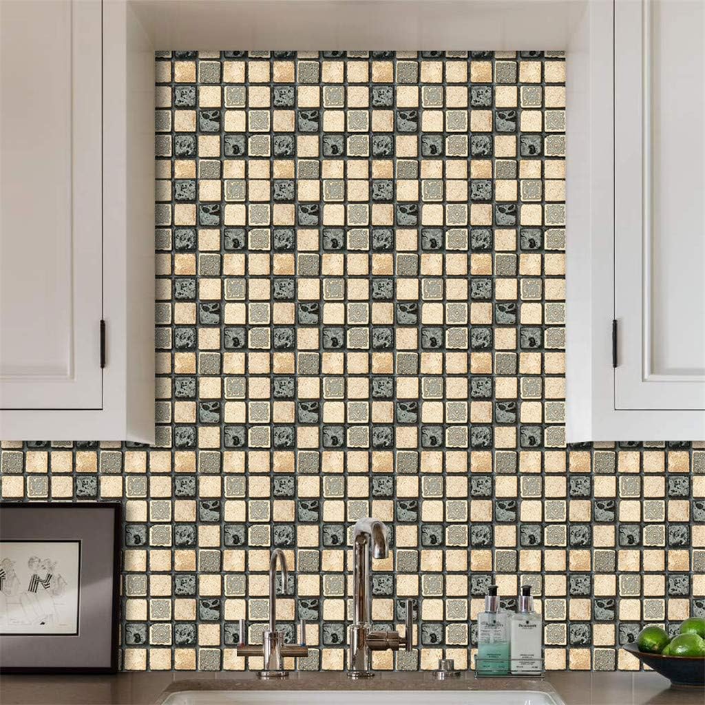 Stick on Backsplash Tile for Kitchen/Bathroom,DIY Mosaic Tiles Decor Wall Art Sticker Decal Self-Adhesive Waterproof Floor Stickers Home Decorative 6PCS/Set (20cmx20cm/7.87x7.87)